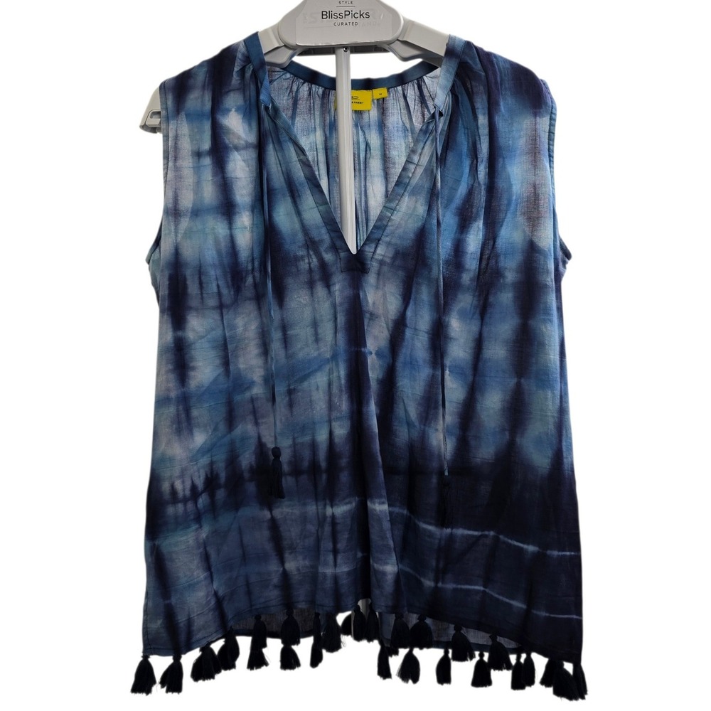 Roller Rabbit Womens Blue Tie Dye Cotton Sleeveless Tassel Hem‎ Boho Top Size M